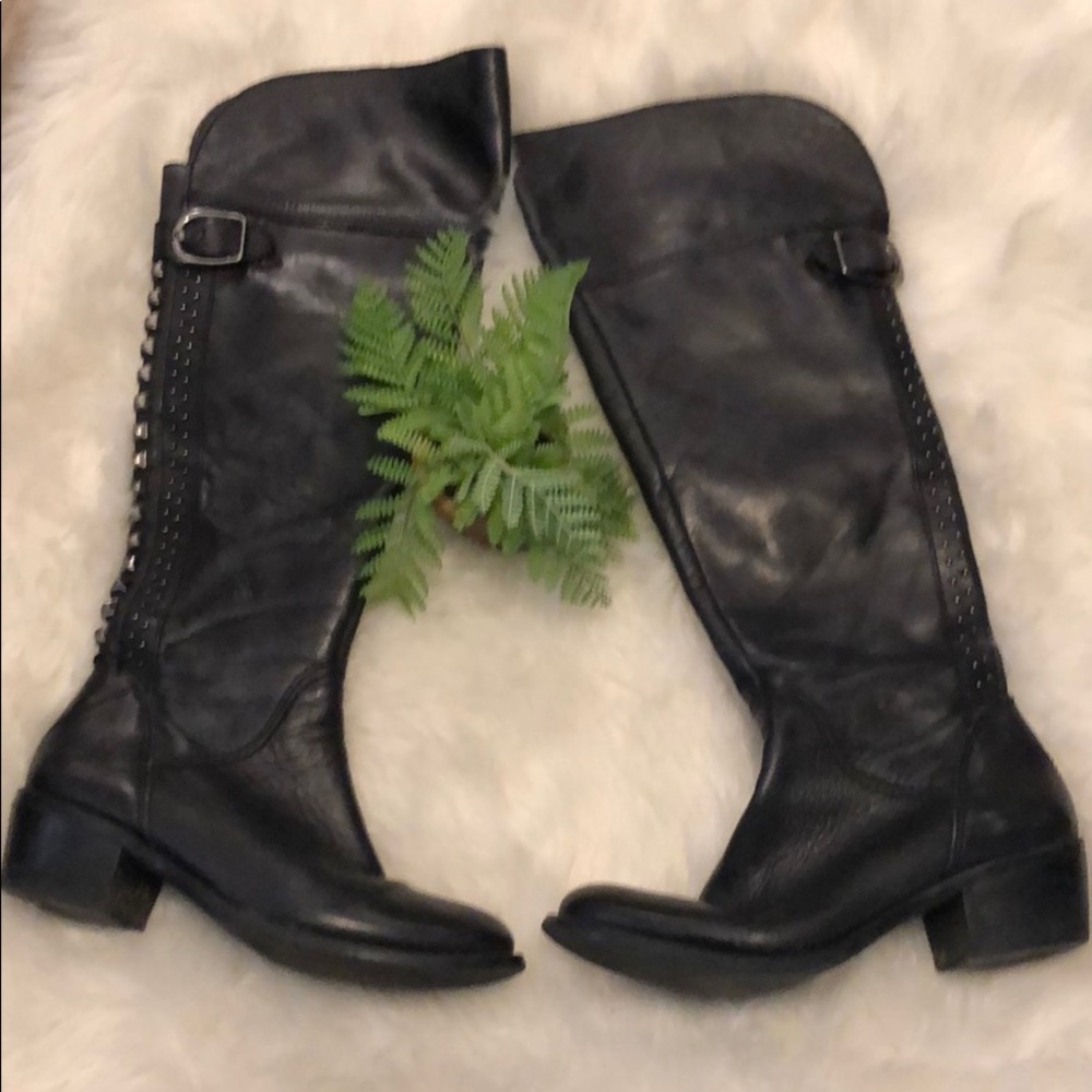Vince Camuto knee high leather studded boots